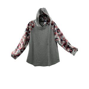 NWT Women's XL Gray Autumn Pullover Hoodie Floral Print Long Sleeve